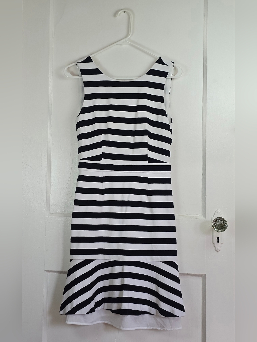 Banana Republic Navy and White Striped Preppy Knit Flounce Hem Sheath Dress 4